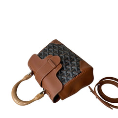Goyard Saigon Mini Structured Bag - Black & Tan Goyardine (Full Set)