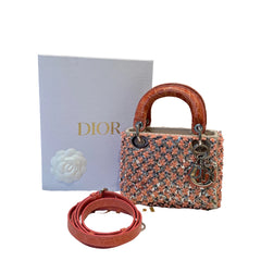 Rare Mini Lady Dior Bag - Coral Satin with Full Beading & Alligator Handles