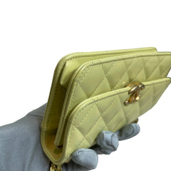 Chanel 24C Phone Holder with Chain | Yellow Calfskin | Double Gold Bead Adjustable Strap | Excellent Condition