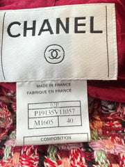 Chanel Red Multi-Color Tweed Jacket | Size FR 40 (US 8) | Collarless Button Down | Excellent Condition