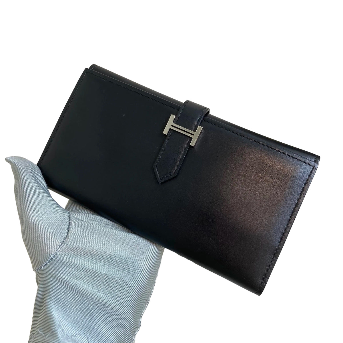 Hermès Bearn Long Wallet in Black Box Leather with Silver Hardware