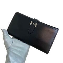 Hermès Bearn Long Wallet in Black Box Leather with Silver Hardware