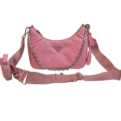Soft Statement Piece: Prada Geranium Pink Leather Re-Edition 2005 Hobo 3-in-1