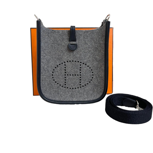 Rare Limited Material: Hermès Mini Evelyne in Black and Mid-Grey Felt with Silver Hardware