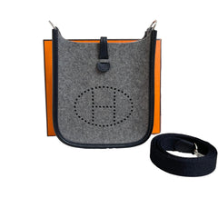 Rare Limited Material: Hermès Mini Evelyne in Black and Mid-Grey Felt with Silver Hardware