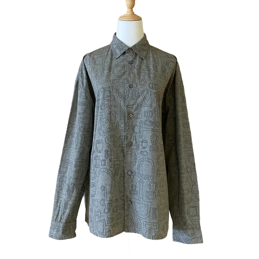 Hermès Grey Allover Print Long-Sleeve Shirt Size 41