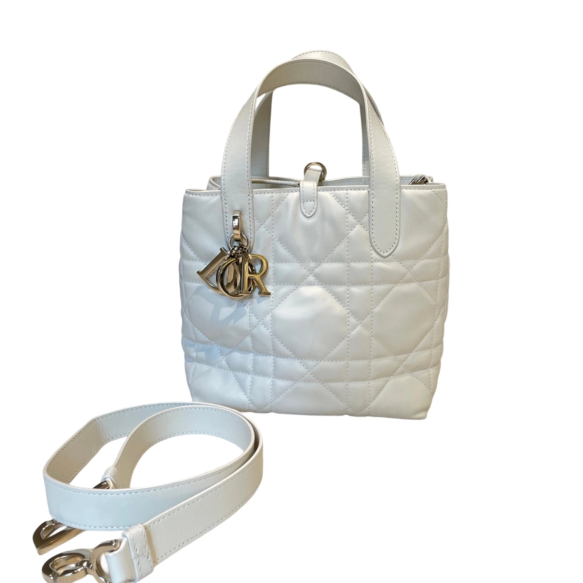 Soft Modern Elegance: Small Dior Toujours Vertical Bag in Cream Cannage Calfskin