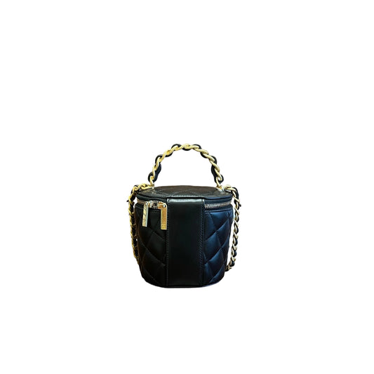 Chanel 22A Black Lambskin Mini Vanity Case with Chain Top Handle - Gold Hardware