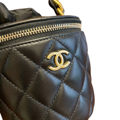 Chanel 22A Black Lambskin Mini Vanity Case with Chain Top Handle - Gold Hardware