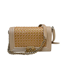 Textural Collector Piece: CHANEL Limited Woven Gold Le Boy Medium Shoulder Bag
