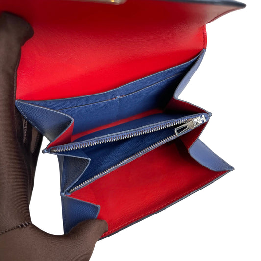 Hermès Constance Wallet in Agate Blue and Red with Silver Hardware