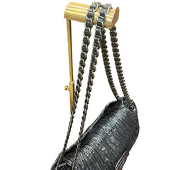 Vintage Prada Gauffre Nappa Leather Chain Flap Bag - Black Ruched Shoulder Bag