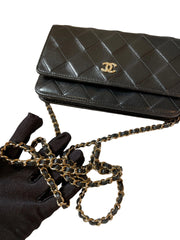 Chanel Classic Wallet On Chain (WOC) - Black Grained Calfskin Caviar with Gold Hardware