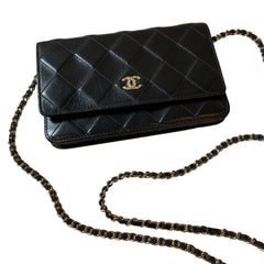Chanel Classic Wallet On Chain (WOC) - Black Grained Calfskin Caviar with Gold Hardware