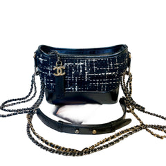 Chanel Small Gabrielle Hobo Bag - Black Tweed & Aged Calfskin