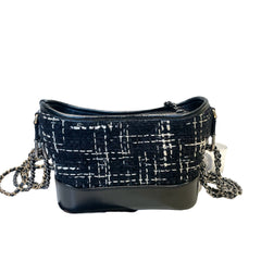 Chanel Small Gabrielle Hobo Bag - Black Tweed & Aged Calfskin