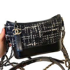 Chanel Small Gabrielle Hobo Bag - Black Tweed & Aged Calfskin
