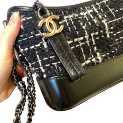 Chanel Small Gabrielle Hobo Bag - Black Tweed & Aged Calfskin