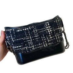 Chanel Small Gabrielle Hobo Bag - Black Tweed & Aged Calfskin