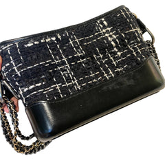 Chanel Small Gabrielle Hobo Bag - Black Tweed & Aged Calfskin
