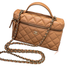 Chanel 25B Caramel Grained Calfskin Vanity Case Bag with Top Handle