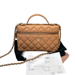Chanel 25B Caramel Grained Calfskin Vanity Case Bag with Top Handle
