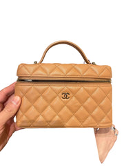 Chanel 25B Caramel Grained Calfskin Vanity Case Bag with Top Handle