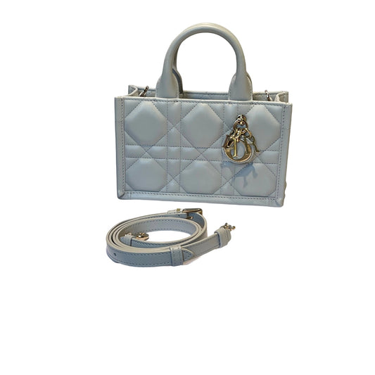 Christian Dior Lady D-Joy bag in Cloud Gray Cannage calfskin with gold-finish metal DIOR charms and removable strap