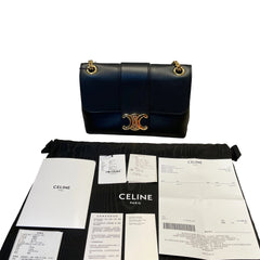 Celine Teen Victoire Bag in Black Grained Calfskin - Triomphe Metallic Closure