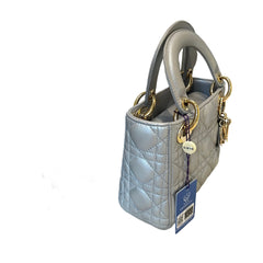 Christian Dior Mini Lady Dior Bag - Pearlescent Grey Cannage Lambskin