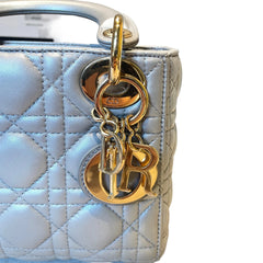 Christian Dior Mini Lady Dior Bag - Pearlescent Grey Cannage Lambskin