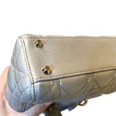 Christian Dior Mini Lady Dior Bag - Pearlescent Grey Cannage Lambskin