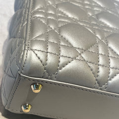 Christian Dior Mini Lady Dior Bag - Pearlescent Grey Cannage Lambskin