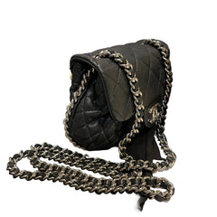 Chanel Black Quilted Lambskin Ruched "Dumpling" Flap Bag - Silver Hardware