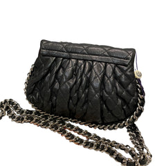 Chanel Black Quilted Lambskin Ruched "Dumpling" Flap Bag - Silver Hardware
