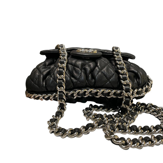 Chanel Black Quilted Lambskin Ruched "Dumpling" Flap Bag - Silver Hardware