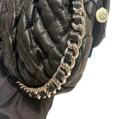 Chanel Black Quilted Lambskin Ruched "Dumpling" Flap Bag - Silver Hardware
