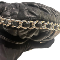 Chanel Black Quilted Lambskin Ruched "Dumpling" Flap Bag - Silver Hardware