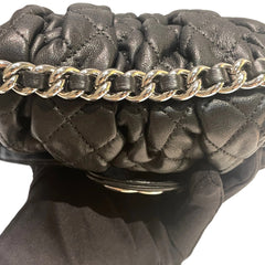Chanel Black Quilted Lambskin Ruched "Dumpling" Flap Bag - Silver Hardware