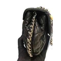 Chanel Black Quilted Lambskin Ruched "Dumpling" Flap Bag - Silver Hardware