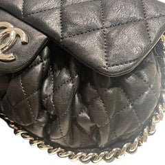 Chanel Black Quilted Lambskin Ruched "Dumpling" Flap Bag - Silver Hardware
