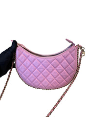 Chanel 23P Small Hobo Moon Bag - Pink Quilted Lambskin with Gold Hardware