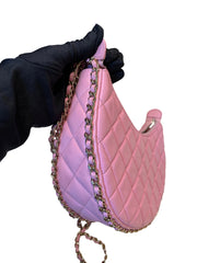 Chanel 23P Small Hobo Moon Bag - Pink Quilted Lambskin with Gold Hardware