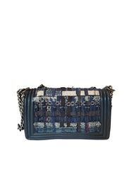 Chanel Navy Blue Tweed Multi-Strand Chain Le Boy Flap Bag - Limited Edition