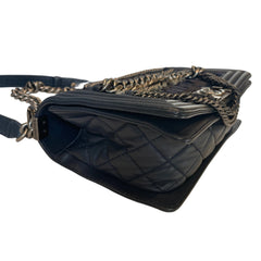 Chanel Navy Blue Tweed Multi-Strand Chain Le Boy Flap Bag - Limited Edition