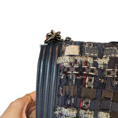Chanel Navy Blue Tweed Multi-Strand Chain Le Boy Flap Bag - Limited Edition