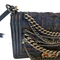 Chanel Navy Blue Tweed Multi-Strand Chain Le Boy Flap Bag - Limited Edition
