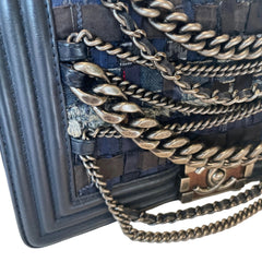 Chanel Navy Blue Tweed Multi-Strand Chain Le Boy Flap Bag - Limited Edition