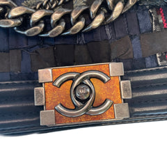 Chanel Navy Blue Tweed Multi-Strand Chain Le Boy Flap Bag - Limited Edition
