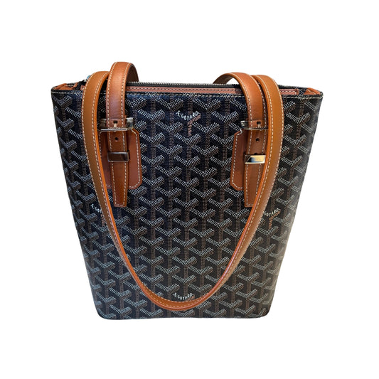 Goyard Mini Vertical Tote Bag - Black & Tan Goyardine (Rare 20cm Size)